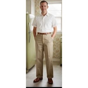 Vintage 50s 60s Army Twill Mens Pants Sanforized Gripper Zipper Tan Cuff 28x31